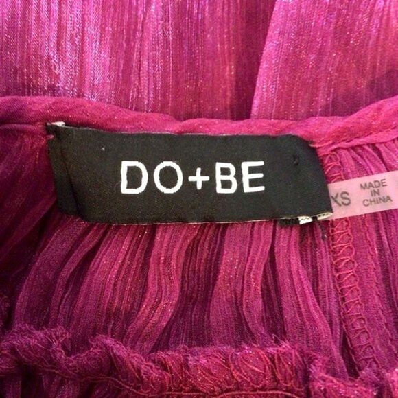 Shimmer Chiffon Top Womens Size XS Magenta Puff Long Sleeve Sheer Blouse Do+Be - Picture 9 of 11